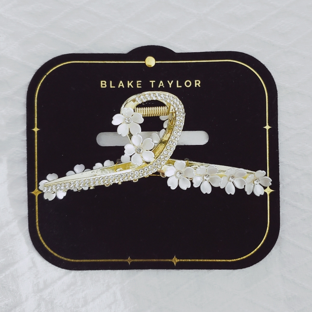 BLAKE TAYLOR- Bridal Gold/Ivory 3D Floral Rhinestone Large Hairclip